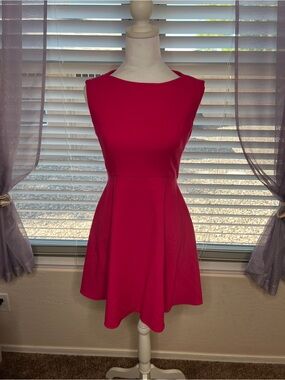 French Connection Sleeveless Dress in a Vibrant Hot Pink with a Bateau Neckline